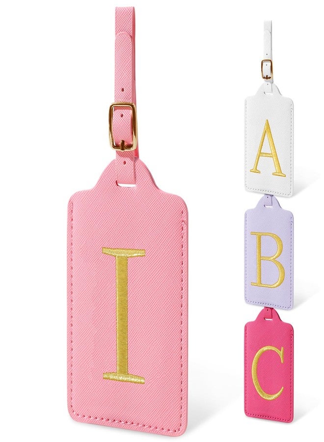 Iqimott Initial Letter Luggage Tags for Suitcases, Embroidered Monogrammed Suitcase Luggage Identifier Name Tag, PU Leather TSA Approved Luggage Tags, Bag Tags for Men Women Kids Luggage Handbags(Pink I) - Image 1